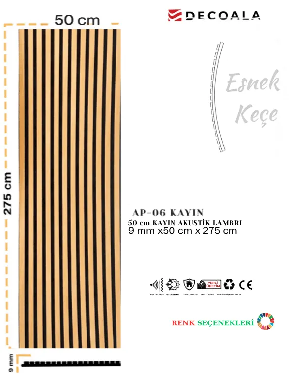 AKUSTİK DUVAR PANELİ 50x275 cm + Ücretsiz Kargo (AP-01-50) görseli 2