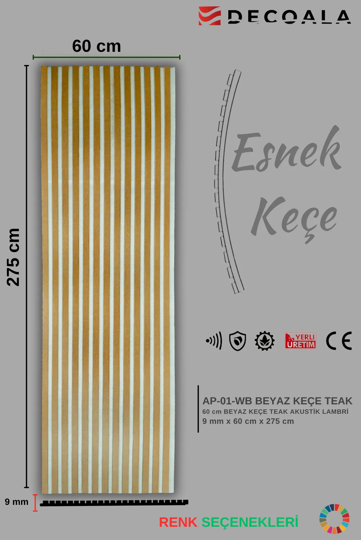 Akustik Duvar Paneli Beyaz Keçe 60x275 (AP-05-WB) görseli 3