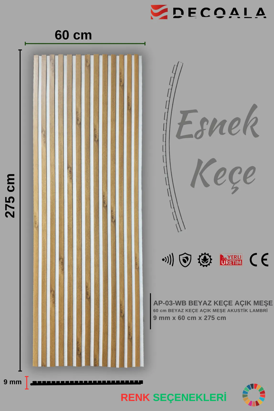 Akustik Duvar Paneli Beyaz Keçe 60x275 (AP-05-WB) görseli 5