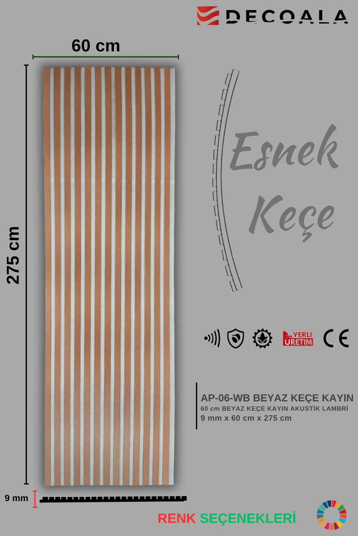 Akustik Duvar Paneli Beyaz Keçe 60x275 (AP-05-WB) görseli 6