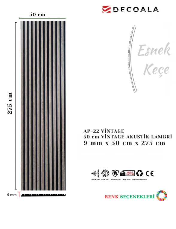 AKUSTİK DUVAR PANELİ 50x275 cm + Ücretsiz Kargo (AP-01-50) görseli 8